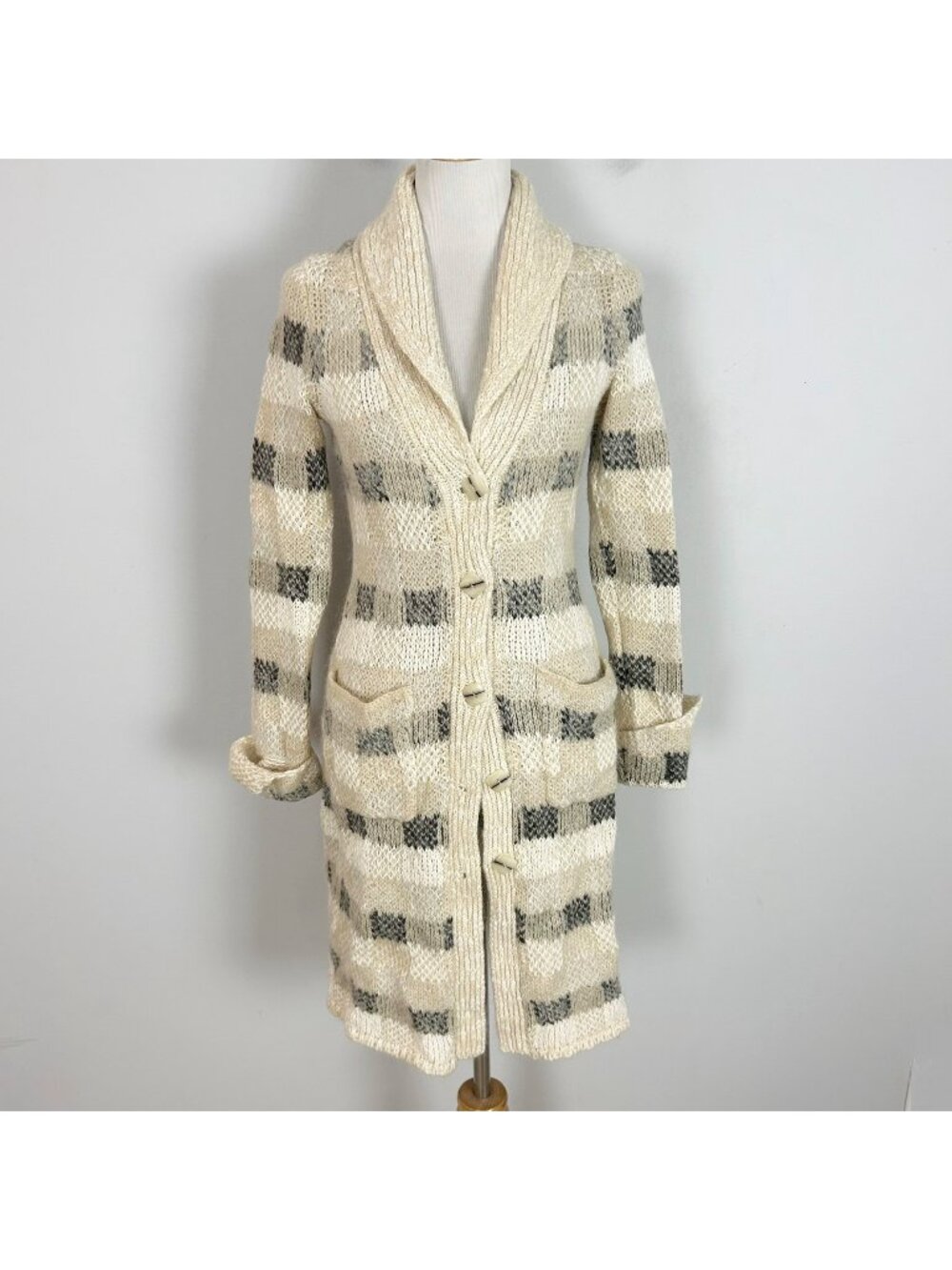 Anthropologie Far Away From Close Checkered Long Cardigan Sweater Size XS Women'